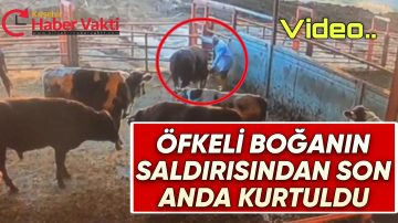 KIRŞEHİR’DE BESİCİYE BOĞA SALDIRISI KAMERAYA YANSIDI