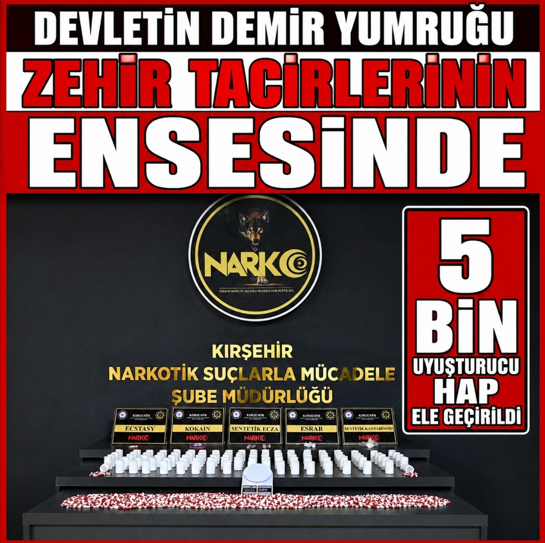 KIRŞEHİR’DE 4 BİN 973 SENTETİK ECZA HAPI ELE GEÇİRİLDİ 2 ŞÜPHELİ TUTUKLANDI