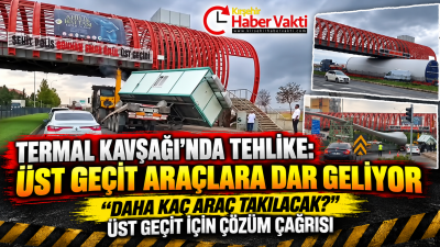 Kırşehir’de Termal Kavşağı’nda bulunan üst geçit, yüksekliği nedeniyle sürücülere ve